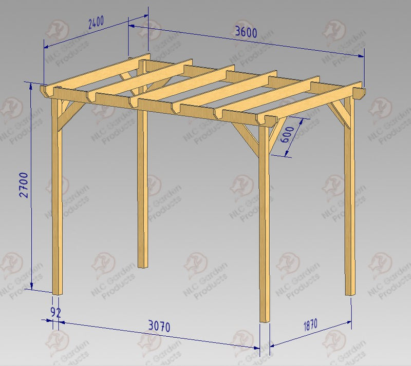 In Ground Heavy Duty Pergola with 2.7m Posts- tanalised and pressure treated