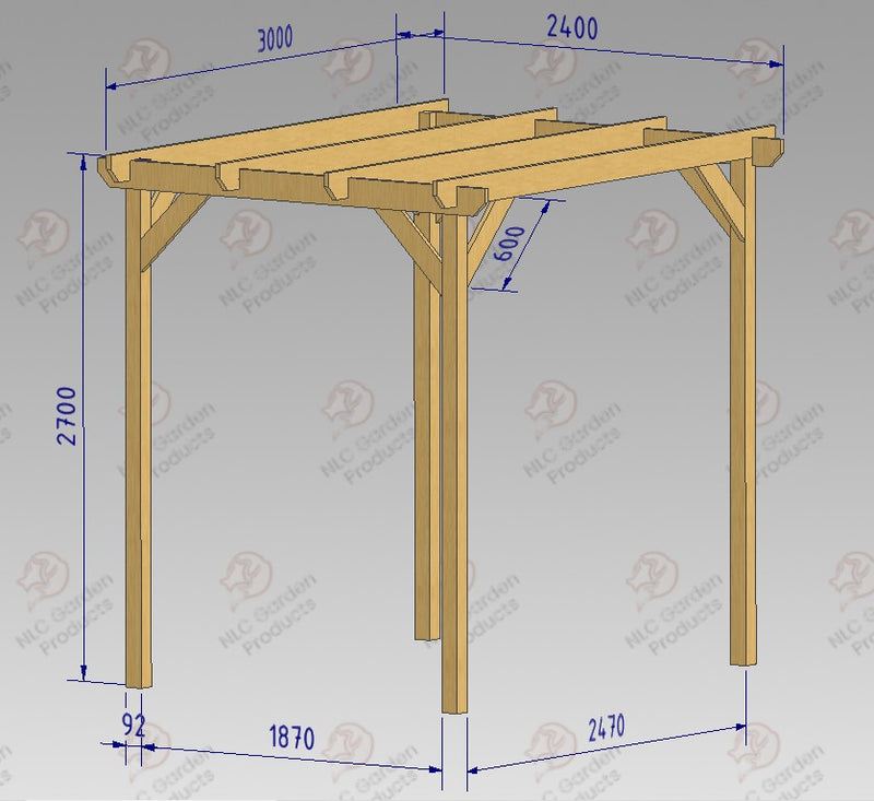In Ground Pergola with 2.7m Posts- tanalised and pressure treated