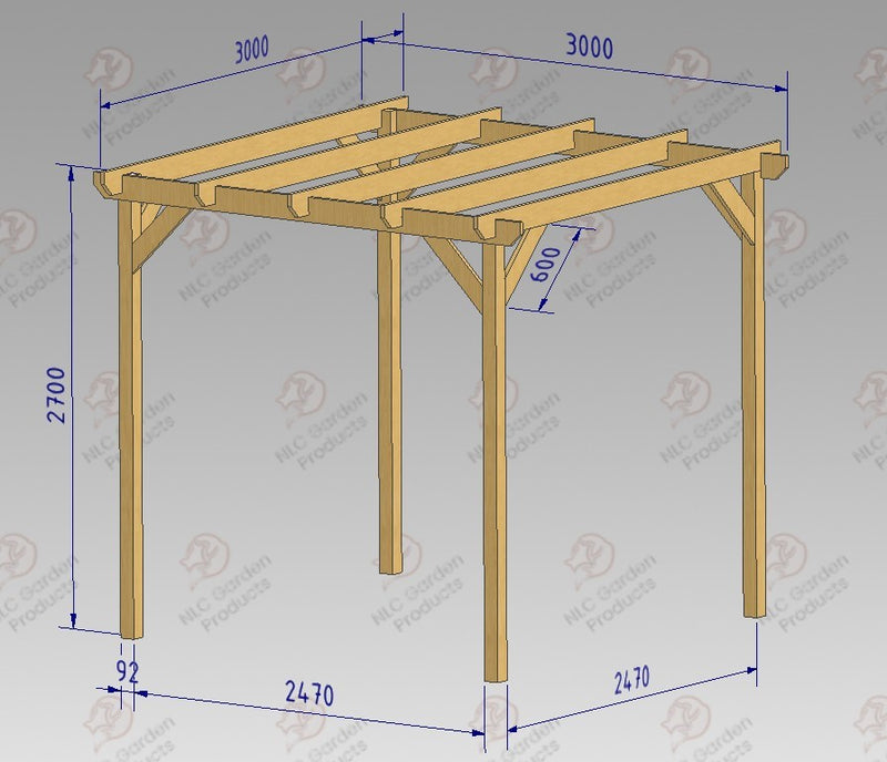 In Ground Pergola with 2.7m Posts- tanalised and pressure treated