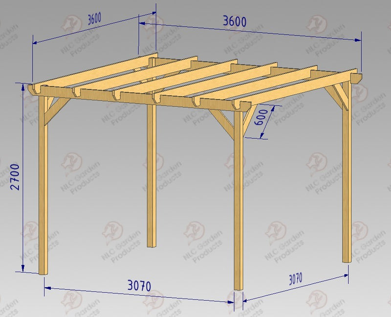In Ground Pergola with 2.7m Posts- tanalised and pressure treated